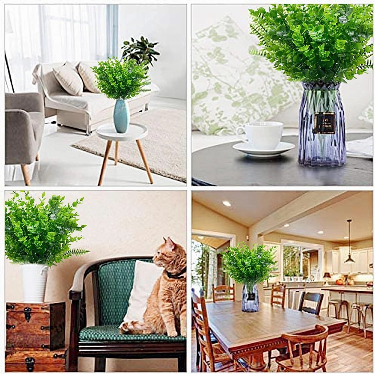 TURNMEON 20 Bundles Artificial Greenery Plants for Outdoors Spring Summer Decor, UV Resistant Fake Plants Faux Eucalyptus Plastic Shrubs Boxwood Fake Flowers Gardens Home Patio Outsides Decor(Green)