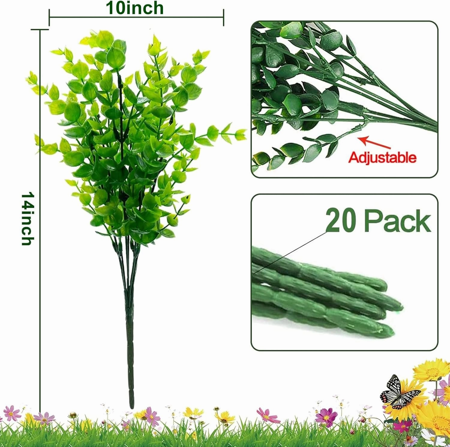 TURNMEON 20 Bundles Artificial Greenery Plants for Outdoors Spring Summer Decor, UV Resistant Fake Plants Faux Eucalyptus Plastic Shrubs Boxwood Fake Flowers Gardens Home Patio Outsides Decor(Green)