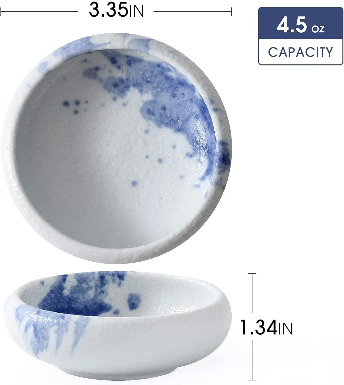 Uaral Soy Sauce Dish Sushi Dipping Bowl Pinch Bowl Japanese Small Bowl Set of 6,3.35 Inch(4.5 oz Texture White)