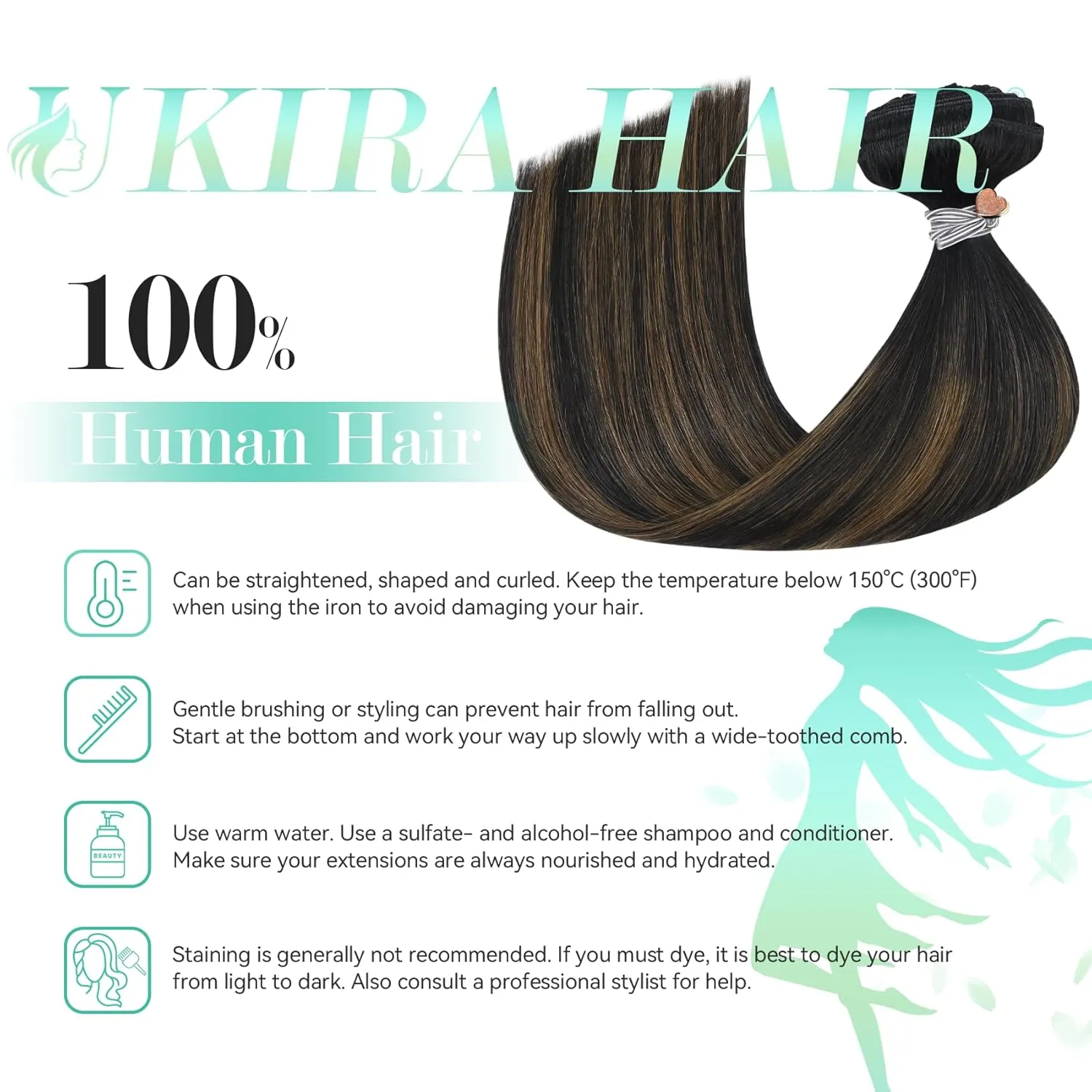 Ukira Balayage Clip in Hair Extensions Real Human Hair, 20 Inch 120g 7pcs Ombre Hair Extensions Natural Black to Chestnut Brown, Natural Straight Remy Human Hair Clip in Extensions for Women