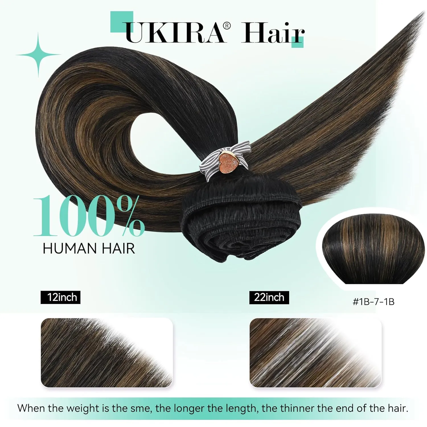 Ukira Balayage Clip in Hair Extensions Real Human Hair, 20 Inch 120g 7pcs Ombre Hair Extensions Natural Black to Chestnut Brown, Natural Straight Remy Human Hair Clip in Extensions for Women