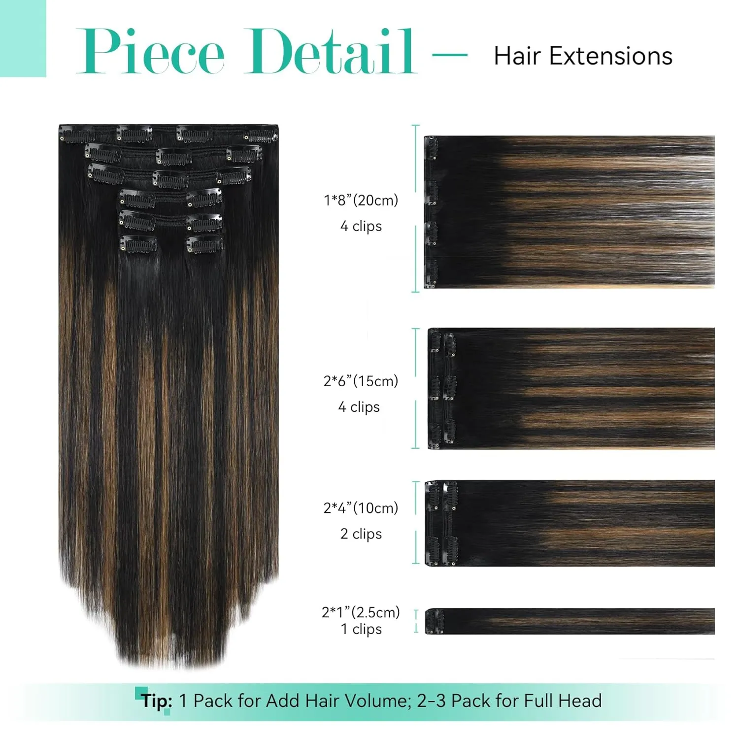 Ukira Balayage Clip in Hair Extensions Real Human Hair, 20 Inch 120g 7pcs Ombre Hair Extensions Natural Black to Chestnut Brown, Natural Straight Remy Human Hair Clip in Extensions for Women