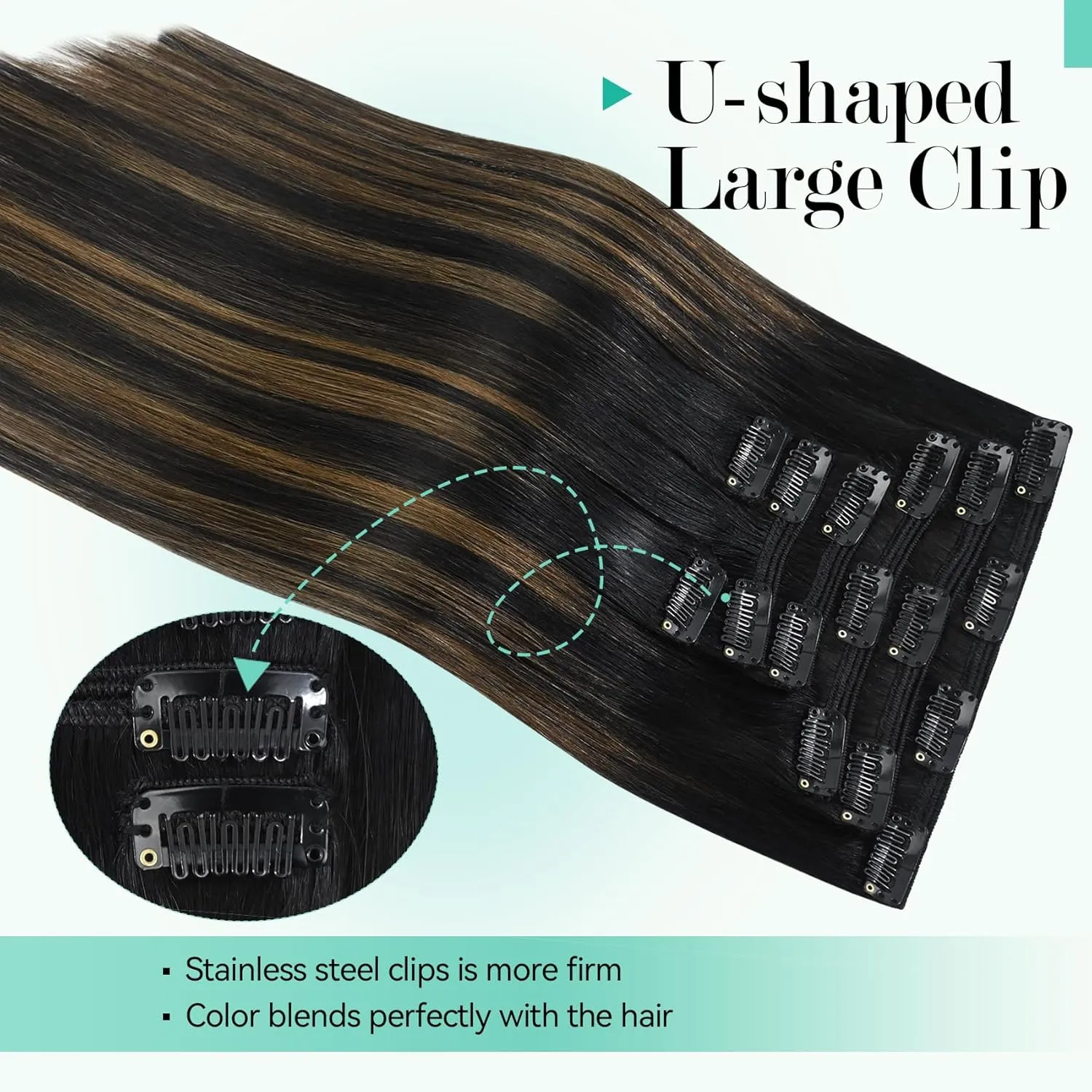 Ukira Balayage Clip in Hair Extensions Real Human Hair, 20 Inch 120g 7pcs Ombre Hair Extensions Natural Black to Chestnut Brown, Natural Straight Remy Human Hair Clip in Extensions for Women