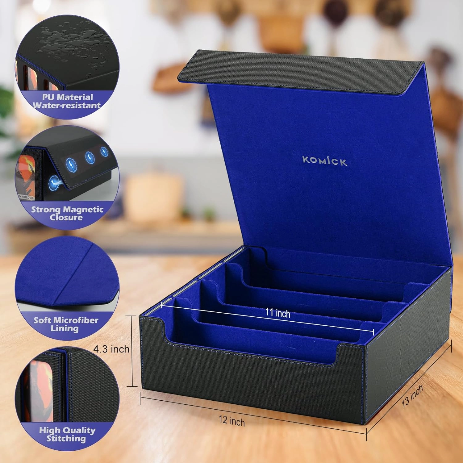 Ultra-Capacity 4-Row Trading Card Storage Box with Commander Display - Holds 3000  Cards with 12 Dividers & 4 Card Holders, PU Leather Deck Box MTG, Deck Box TCG YuGiOh, Sports Cards