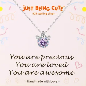 Unicorn Birthstone Necklace for Women, 925 Sterling Silver Colorful Cubic Zirconia Pendant Birthstone Jewelry Unicorn Gifts for Women Girls Birthday Christmas