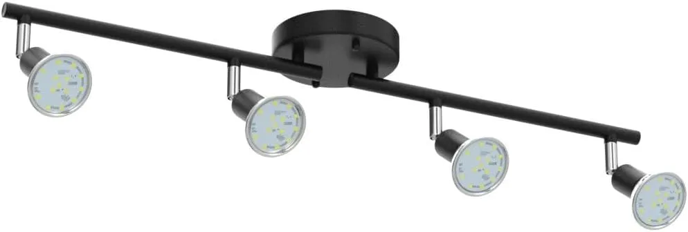 Unicozin LED 4 Light Track Lighting Kit, Black, Ceiling Spot Light, 4 x LED GU10 Bulb (4W, Daylight White, 500K, 400LM)
