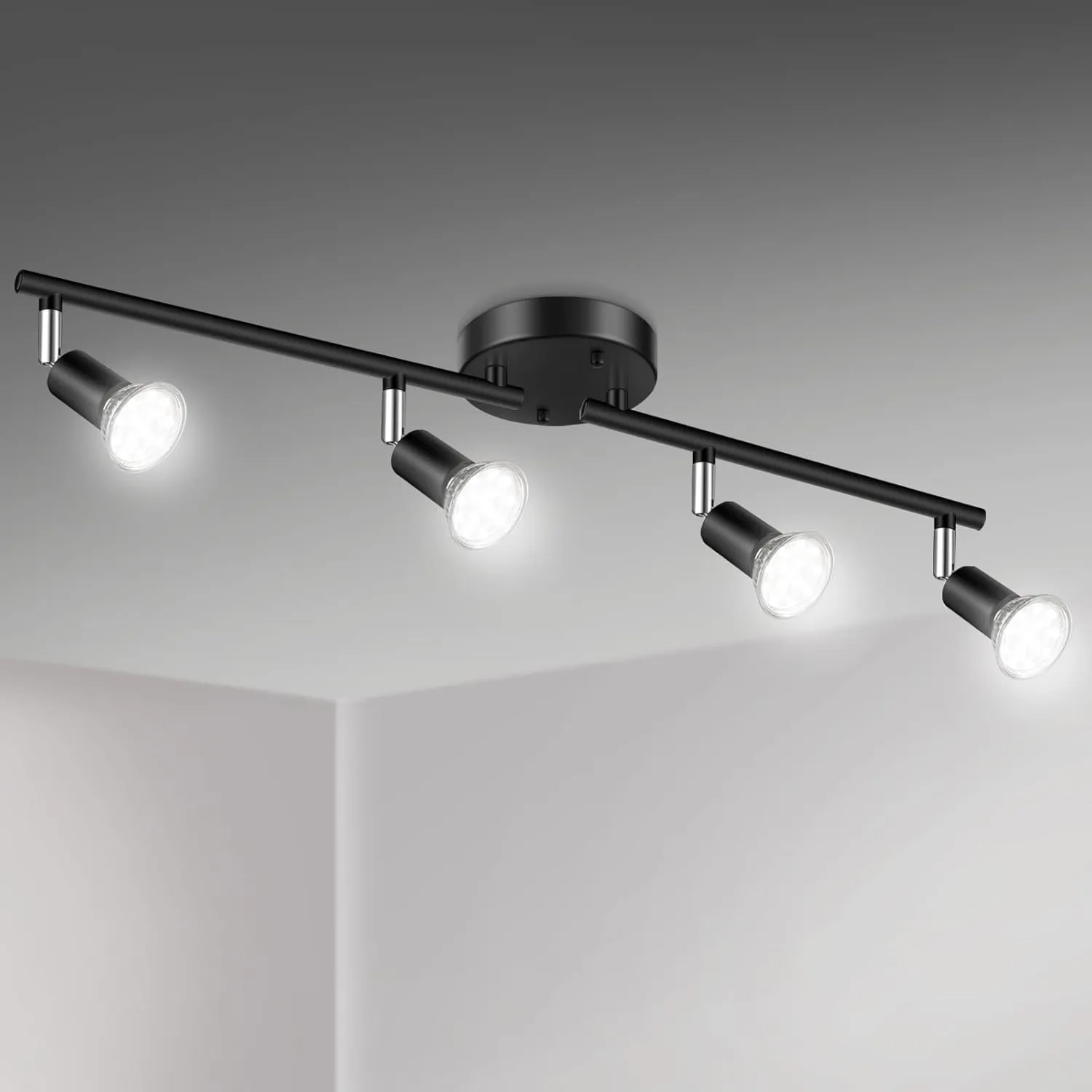 Unicozin LED 4 Light Track Lighting Kit, Black, Ceiling Spot Light, 4 x LED GU10 Bulb (4W, Daylight White, 500K, 400LM)