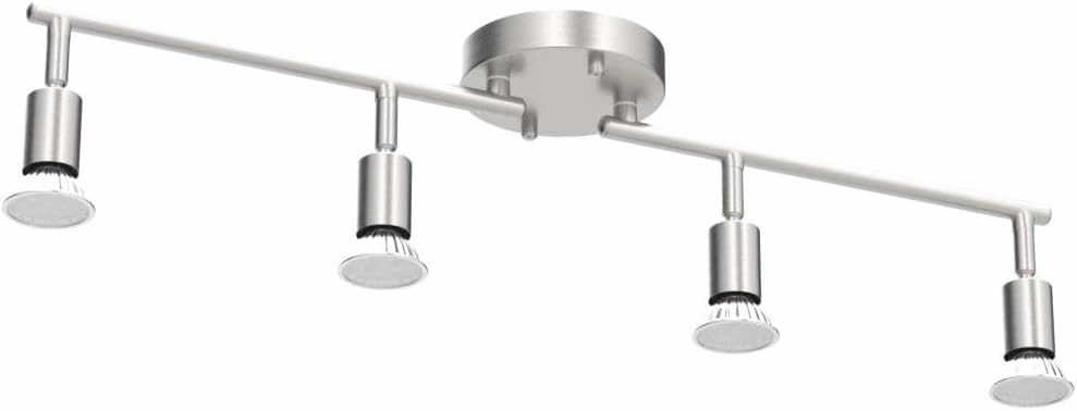 Unicozin LED 4 Light Track Kit, Matt Nickel 4-Way Ceiling Spot Lights, Flexibly Rotatable Heads, Modern Track Light Included - 4 x LED GU10 Bulbs (4W, Daylight White 5000K, 400lm)