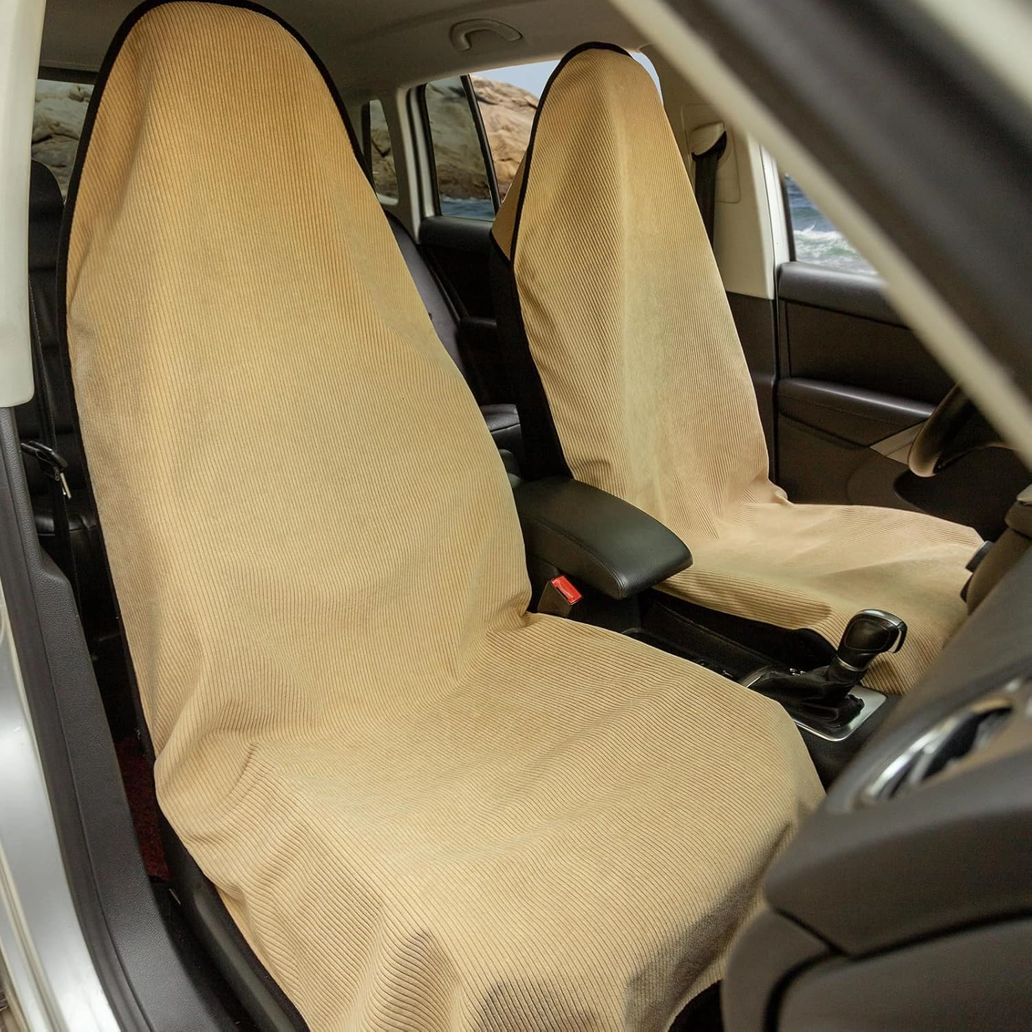 Universal Waterproof Car Seat Pads Beige - Auto Cars Seat Cushion for Sedan SUV Truck Front Seats - Anti Slip Bucket Seats Protector Suit for Swimming Running Boxing Yoga Biking Gym