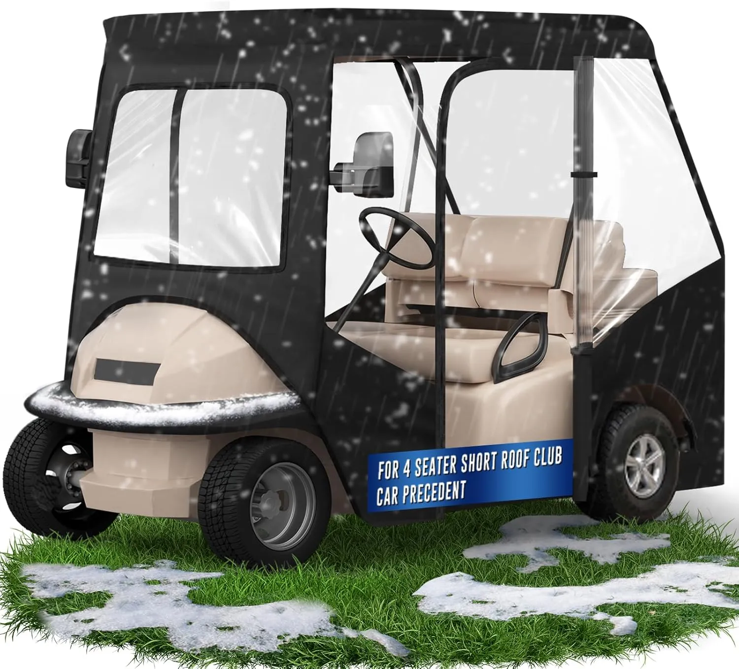 Updated Golf Cart Enclosure - 4 Passenger Driving Enclosure for Club Car Precedent Short Roof - Golf Cart Rain Cover with Upgrade 600D Oxford and PVC - with Strong YKK Door Zipper