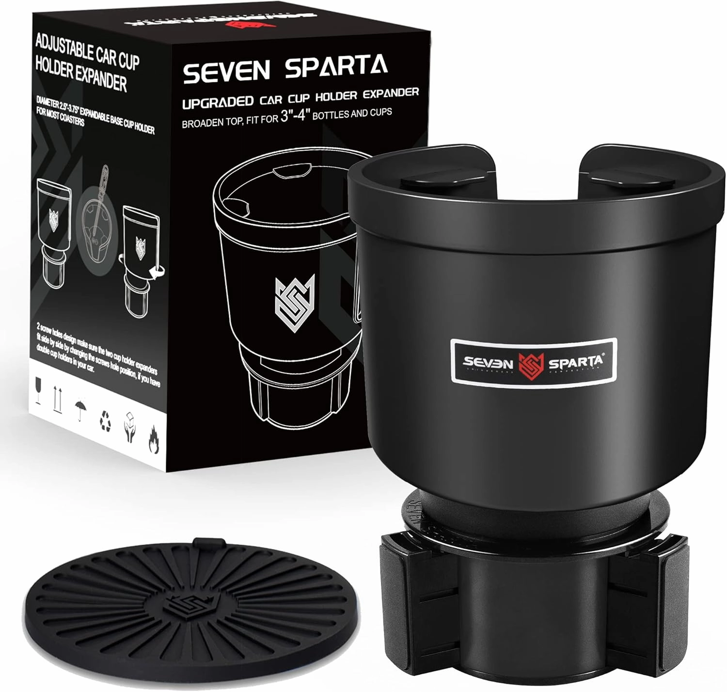 Upgraded Car Cup Holder Expander Adapter with Offset Adjustable Base, Compatible with Yeti 14/24/36/46oz Ramblers, Hydro Flasks 32/40oz, Other Large Bottles Mugs in 3.5"-4.0", 1 Pack