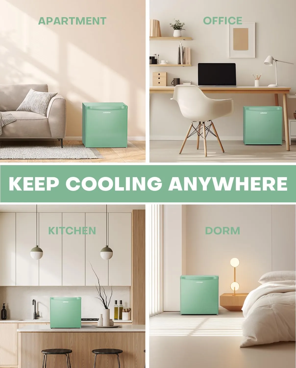 Upstreman 1.7 Cu.ft Mini Fridge with Freezer, Dorm Essentials, Adjustable Thermostat, Energy Saving, Low Noise, Single Door Compact Refrigerator for Dorm, Office, Bedroom, Mint Green-FR17