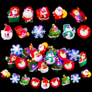 URATOT 100 LED Flash Rings - Assorted Styles, Christmas Light Up Toys for Stocking Stuffers, Party Favors