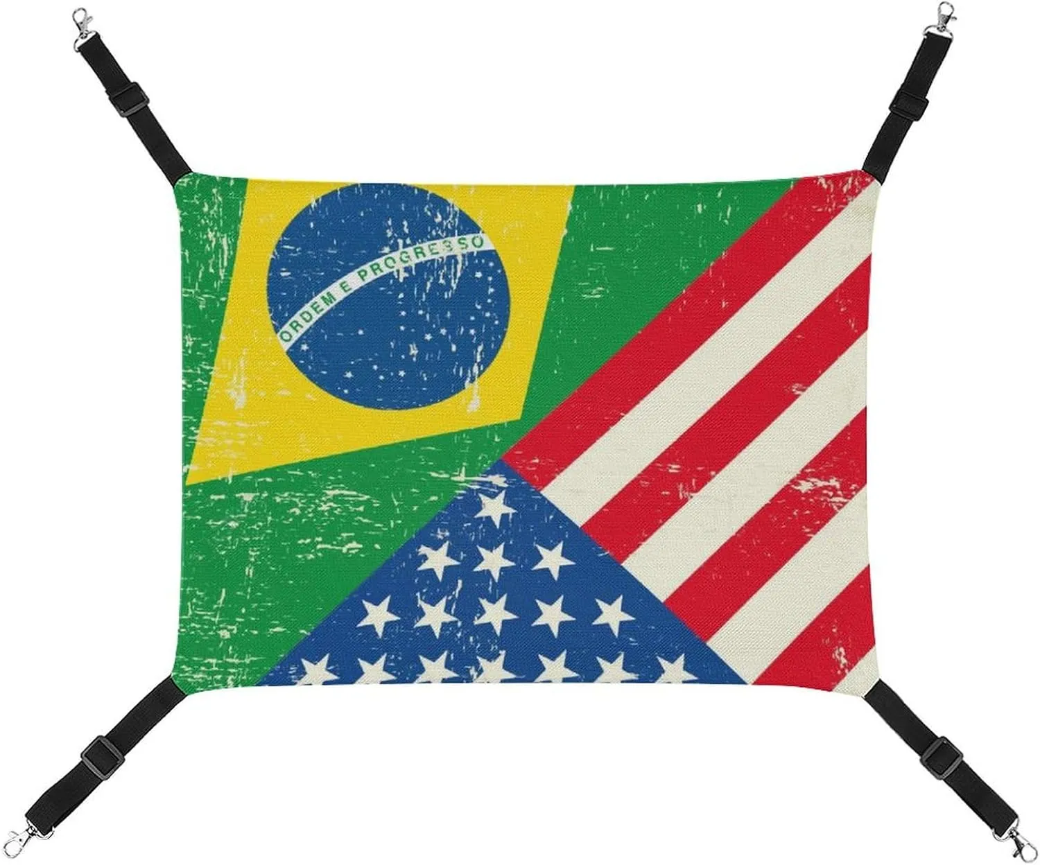 USA Brazil America Flag Cat Hanging Hammock Soft Breathable Pet Cage Dog Hammock with Adjustable Straps and Metal Hooks, style, 202403255