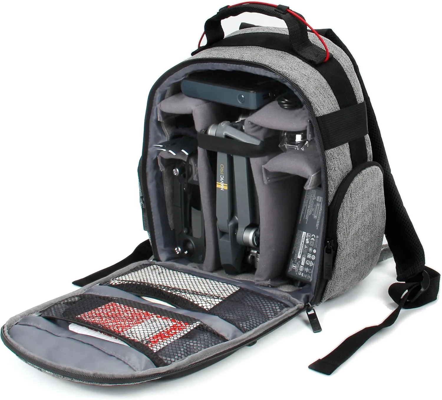 USA Gear Drone Backpack - Drone Case Compatible with DJI Mavic Pro, Spark Mini, Ryze Tello, Yuneec Breeze and More - Customizable Interior, Weather Resistant, Storage for Accessories - Grey