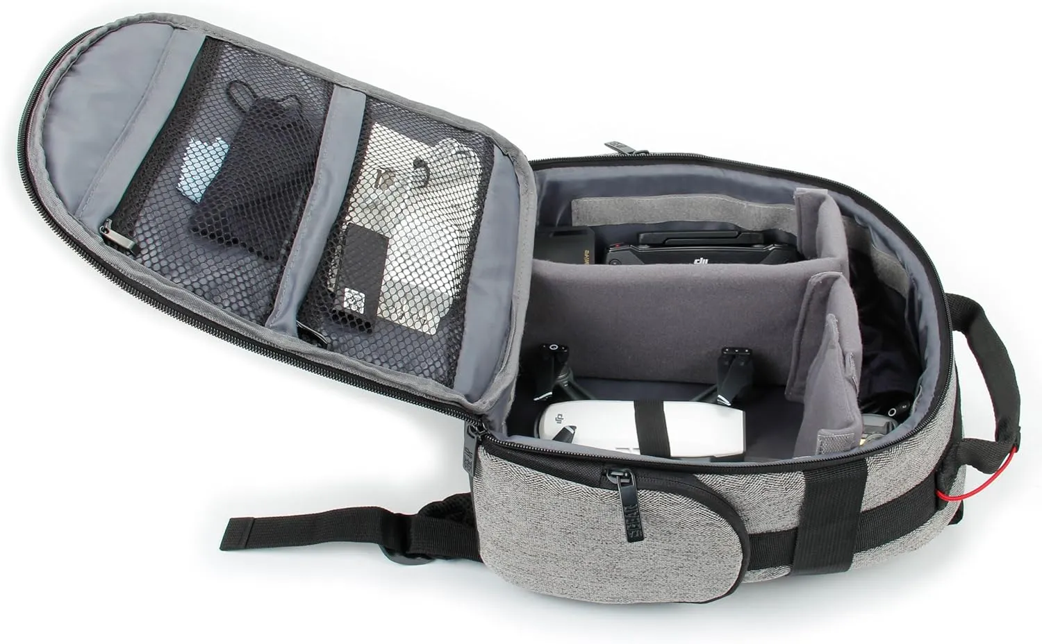 USA Gear Drone Backpack - Drone Case Compatible with DJI Mavic Pro, Spark Mini, Ryze Tello, Yuneec Breeze and More - Customizable Interior, Weather Resistant, Storage for Accessories - Grey