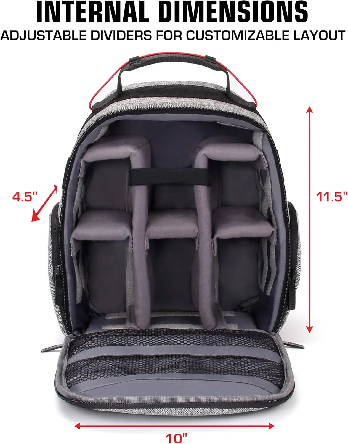 USA Gear Drone Backpack - Drone Case Compatible with DJI Mavic Pro, Spark Mini, Ryze Tello, Yuneec Breeze and More - Customizable Interior, Weather Resistant, Storage for Accessories - Grey