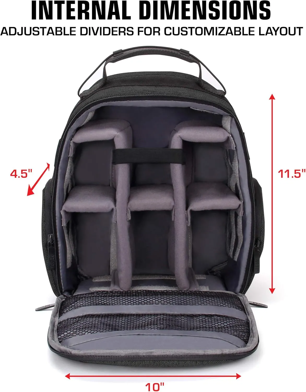 USA Gear Drone Backpack - Drone Case Compatible with DJI Mavic Pro, Spark Mini, Ryze Tello, Yuneec Breeze and More - Customizable Interior, Weather Resistant, Storage for Drone Accessories - Black