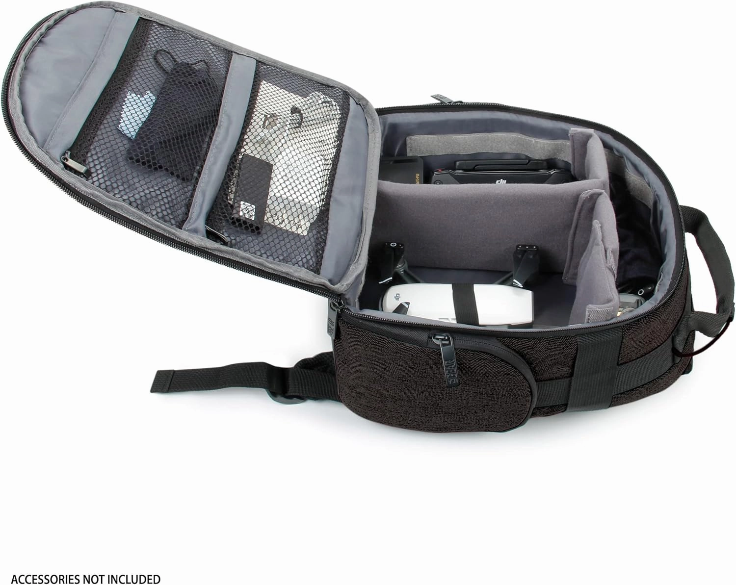 USA Gear Drone Backpack - Drone Case Compatible with DJI Mavic Pro, Spark Mini, Ryze Tello, Yuneec Breeze and More - Customizable Interior, Weather Resistant, Storage for Drone Accessories - Black