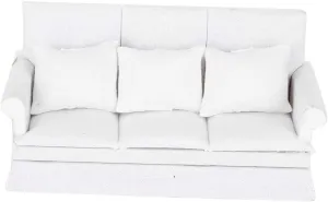 Vakitar 1:12 Doll House Mini Sofa with 3pcs Pillow Living Room Furniture Wooden Doll House for Your Mini Dollhouse Furniture(White)