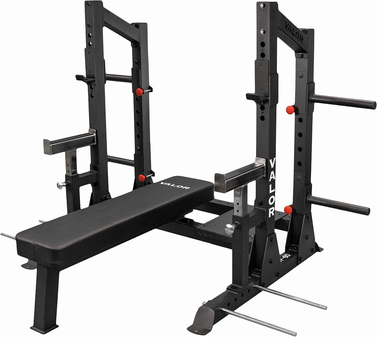 Valor Fitness Competition Bench Press Rack- Safety Spotter Bars - Heavy Duty - 7 J-Hooks & 4 Band Pegs -Power Lifting Max Weight 1000 lbs Certified IPF Standard
