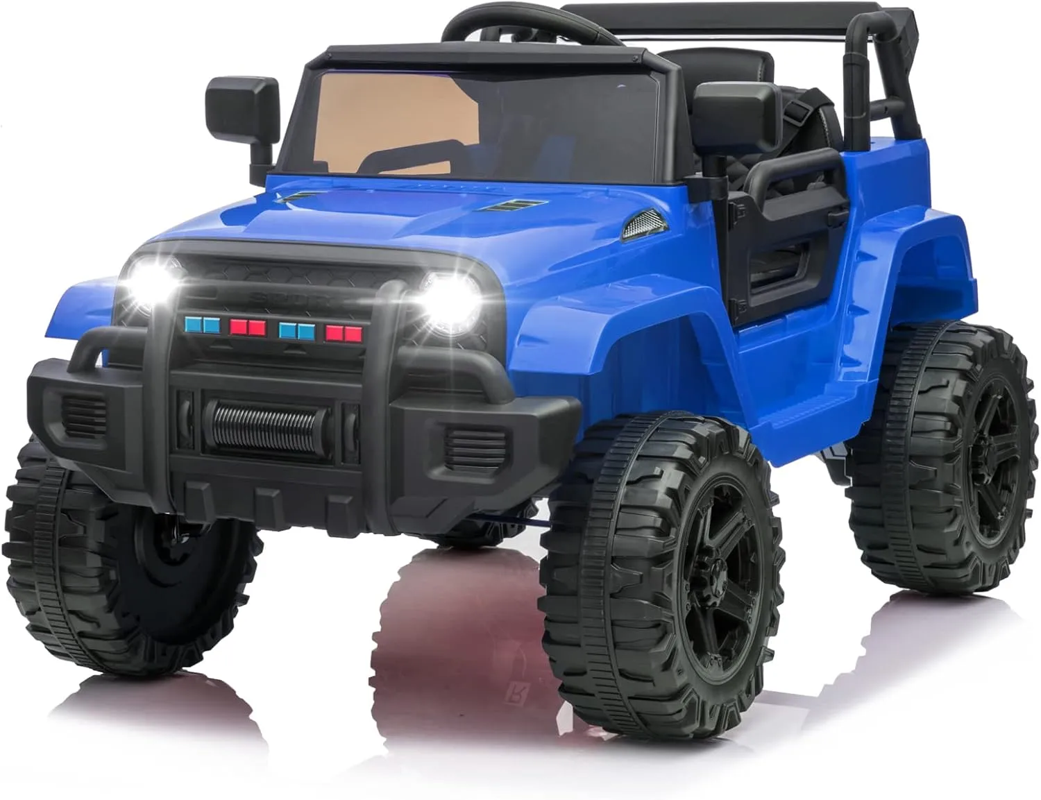VALUE BOX Kids Ride On Truck 2.4G Remote Control, Kids Electric Ride-on Car 12V Battery Motorized Vehicles Age 3-5 w/ 3 Speeds, Spring Suspension, LED Lights, Horn, Music Player, Seat Belts (Blue)