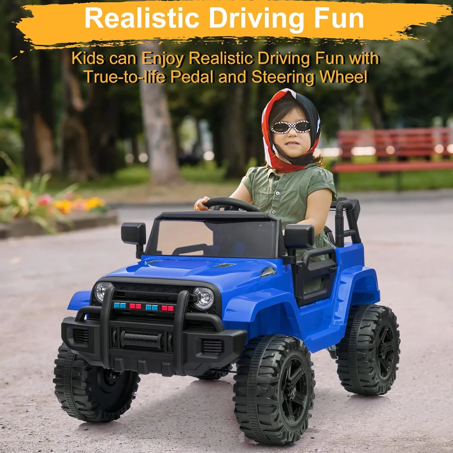 VALUE BOX Kids Ride On Truck 2.4G Remote Control, Kids Electric Ride-on Car 12V Battery Motorized Vehicles Age 3-5 w/ 3 Speeds, Spring Suspension, LED Lights, Horn, Music Player, Seat Belts (Blue)