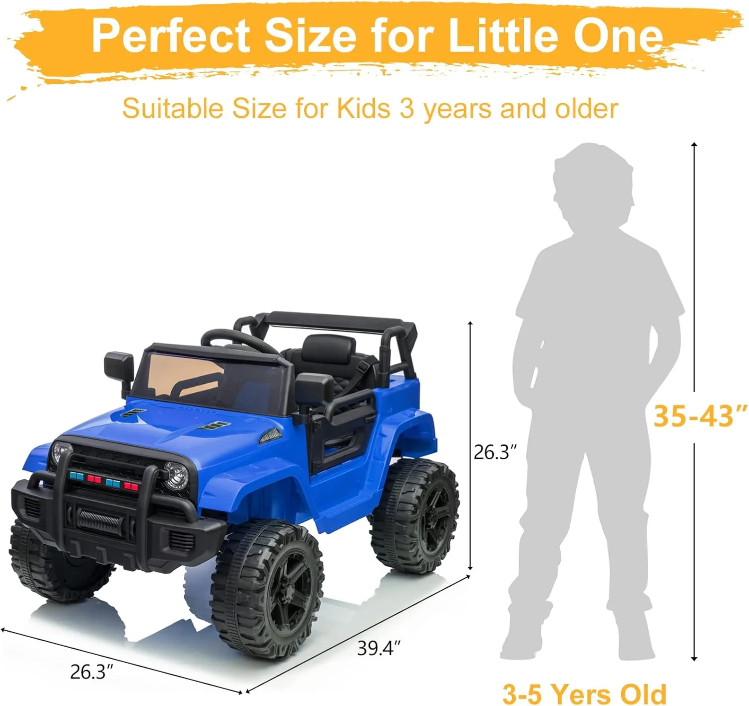VALUE BOX Kids Ride On Truck 2.4G Remote Control, Kids Electric Ride-on Car 12V Battery Motorized Vehicles Age 3-5 w/ 3 Speeds, Spring Suspension, LED Lights, Horn, Music Player, Seat Belts (Blue)