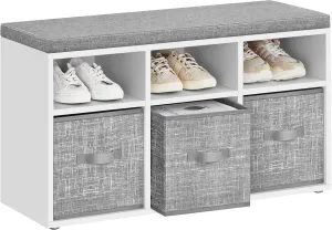 VASAGLE Shoe Bench with Cushion, Shoe Storage Bench with 6 Compartments and 3 Adjustable Shelves, Entryway Bench with 3 Storage Boxes, for Bedroom, Closet, Living Room, Cloud White ULSB101W14