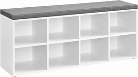 VASAGLE Shoe Bench with Cushion, Shoe Storage Bench with 8 Compartments and 4 Adjustable Shelves, Entryway Bench with Padded Seat, for Bedroom, Closet, Living Room, White ULHS238W14
