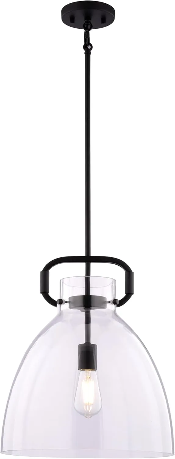 VAXCEL Madrona 1 Light Contemporary Pendant, Industrial Style Mounted Ceiling Lighting, Black Finish, Clear Glass