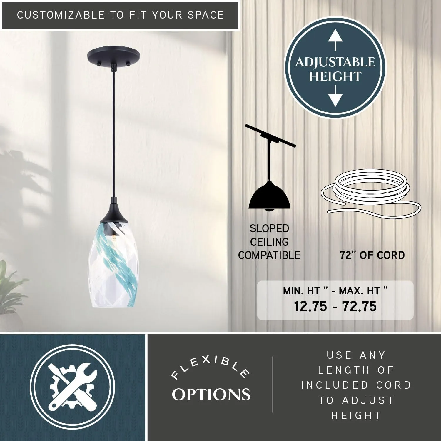 VAXCEL Milano Bronze Mini Pendant Ceiling Light Blue Glass