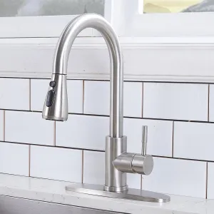 VCCUCINE Kitchen Faucet with Pull Down Sprayer, Brushed Nickel Faucet for Kitchen Sink, Small High Arc RV Stainless Steel Single Handle Pull Out Kitchen Sink Faucet