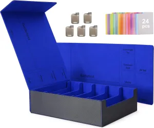 Venssu 5 Row Trading Card Storage Box With Dual-Function Playmat Lids, 3800  Mtg Deck Box With 24 Colorful Divider Tabs, Compatible with Magic Cards (Black and Blue)