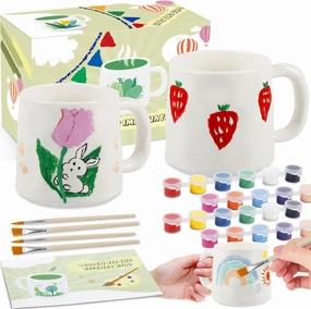 VENUSFILTER Paint Your Own Mug Kit - Pottery Painting Kit for Adults, Art and Crafts Kit Includes Mugs, Paints, Brushes and Painting Inspiration Guide, Personalised Gift for All（2 Pack）