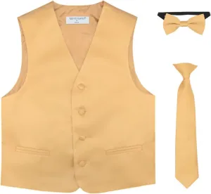 Vesuvio Napoli Boy's Dress Vest Bow Tie Necktie 3 piece set. Solid Color Variety Pre-Tied Ties