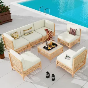 Vikiullf Outdoor Patio Furniture Set, PE Rattan Wicker Patio Conversation Sets, All Weather Sectional Sofa for Garden, Poolside, Backyard (7 Pieces Sectional)