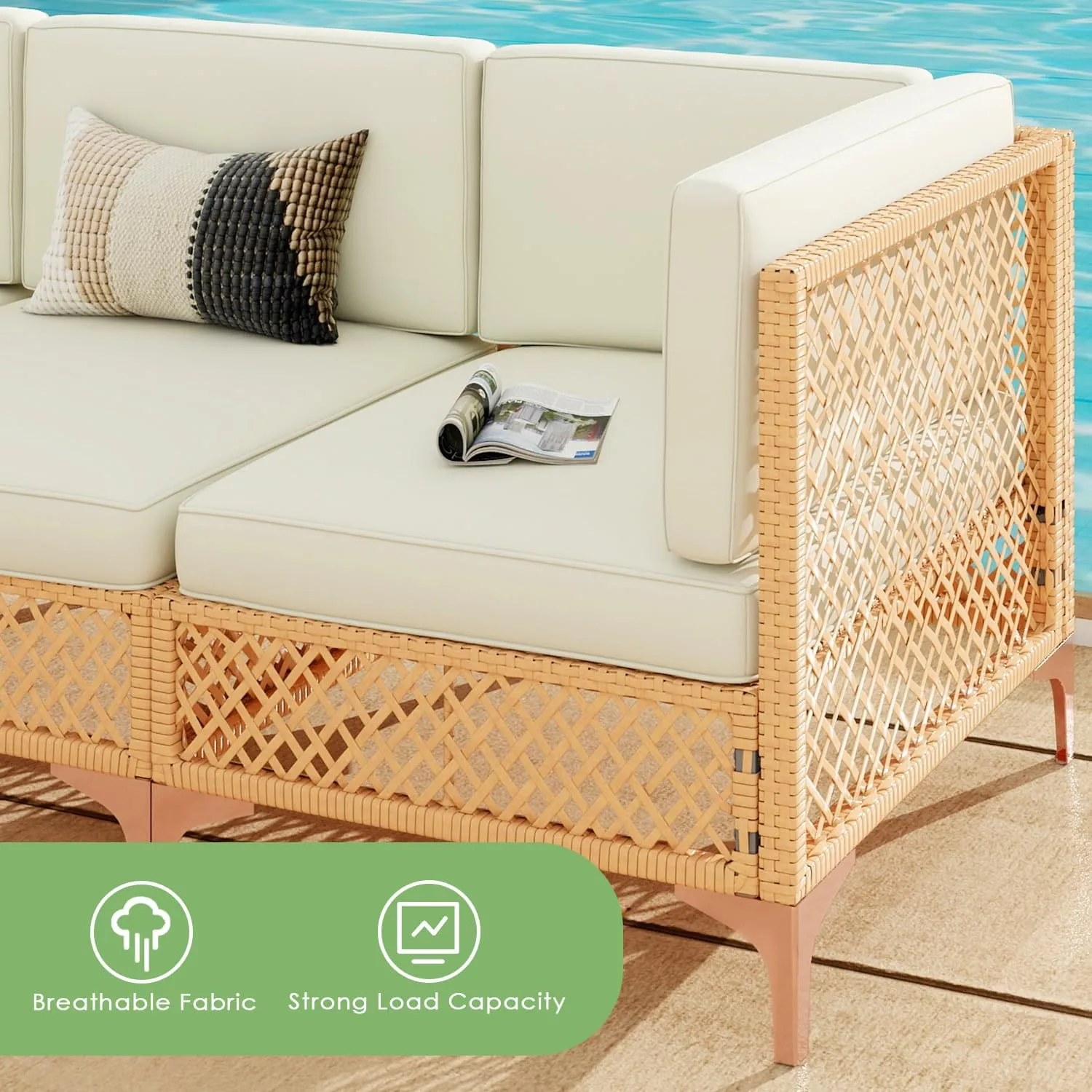Vikiullf Outdoor Patio Furniture Set, PE Rattan Wicker Patio Conversation Sets, All Weather Sectional Sofa for Garden, Poolside, Backyard (7 Pieces Sectional)