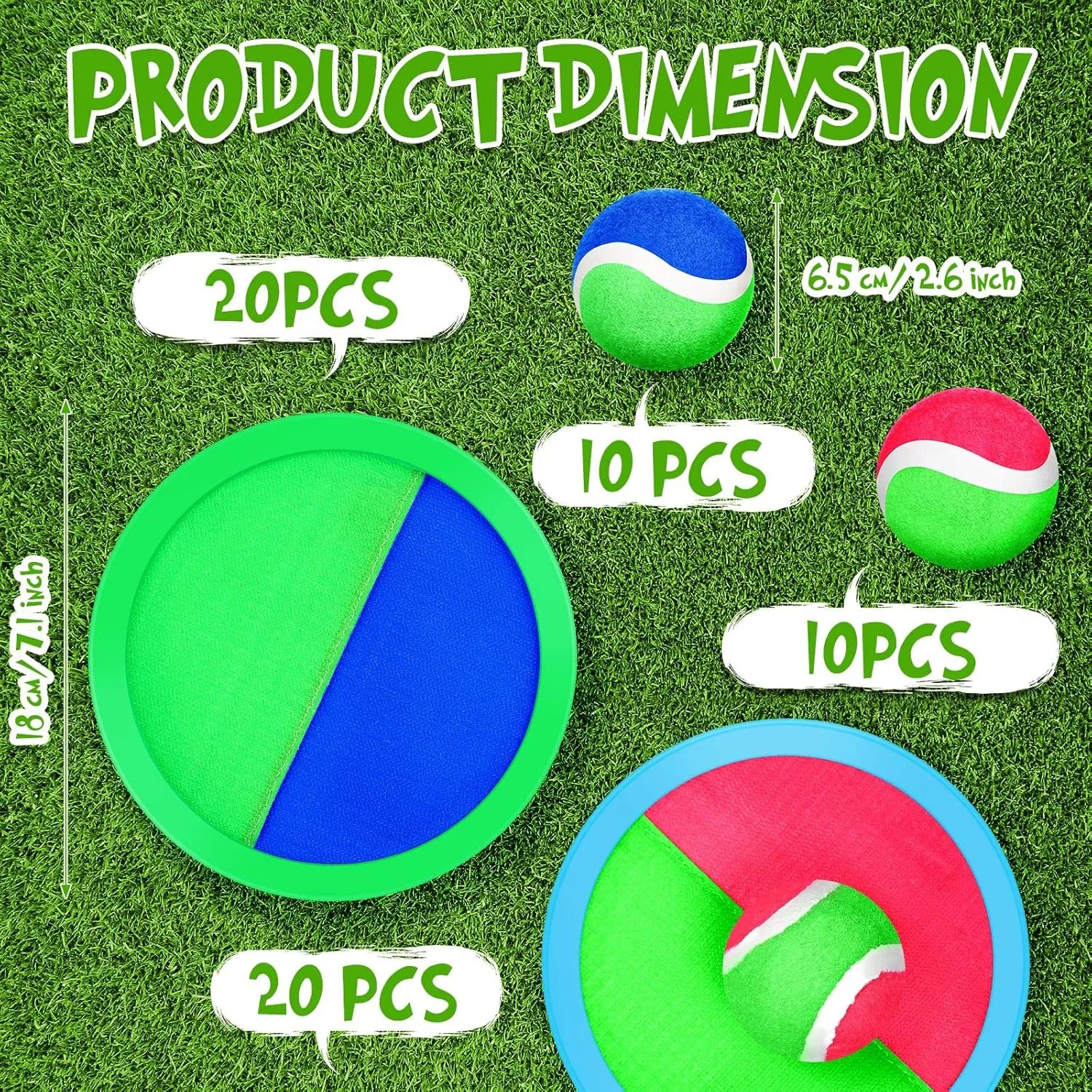 Vinsot Toss and Catch Game Set 40 Paddles 20 Balls Beach Yard Family Outdoor Sports Games Toss and Catch Set with Paddles Ball Nylon