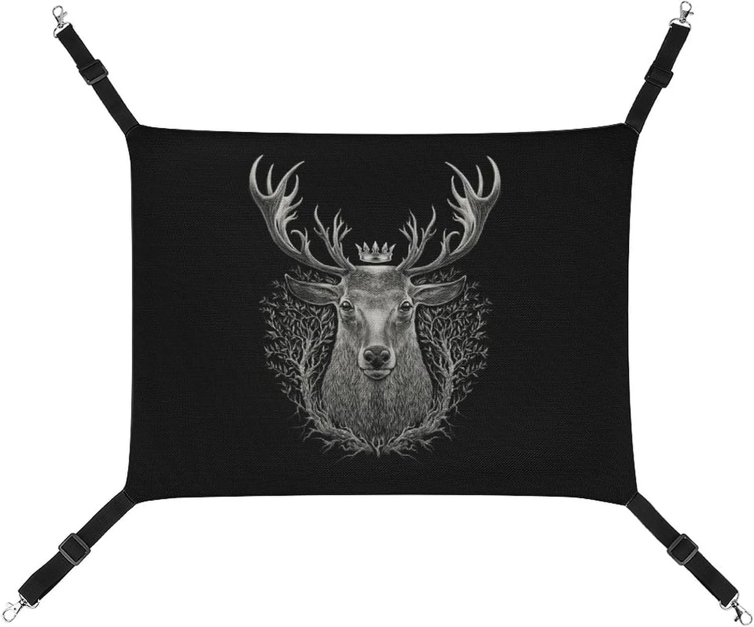 Vintage Deer Head Cat Hanging Hammock Soft Breathable Pet Cage Dog Hammock with Adjustable Straps and Metal Hooks