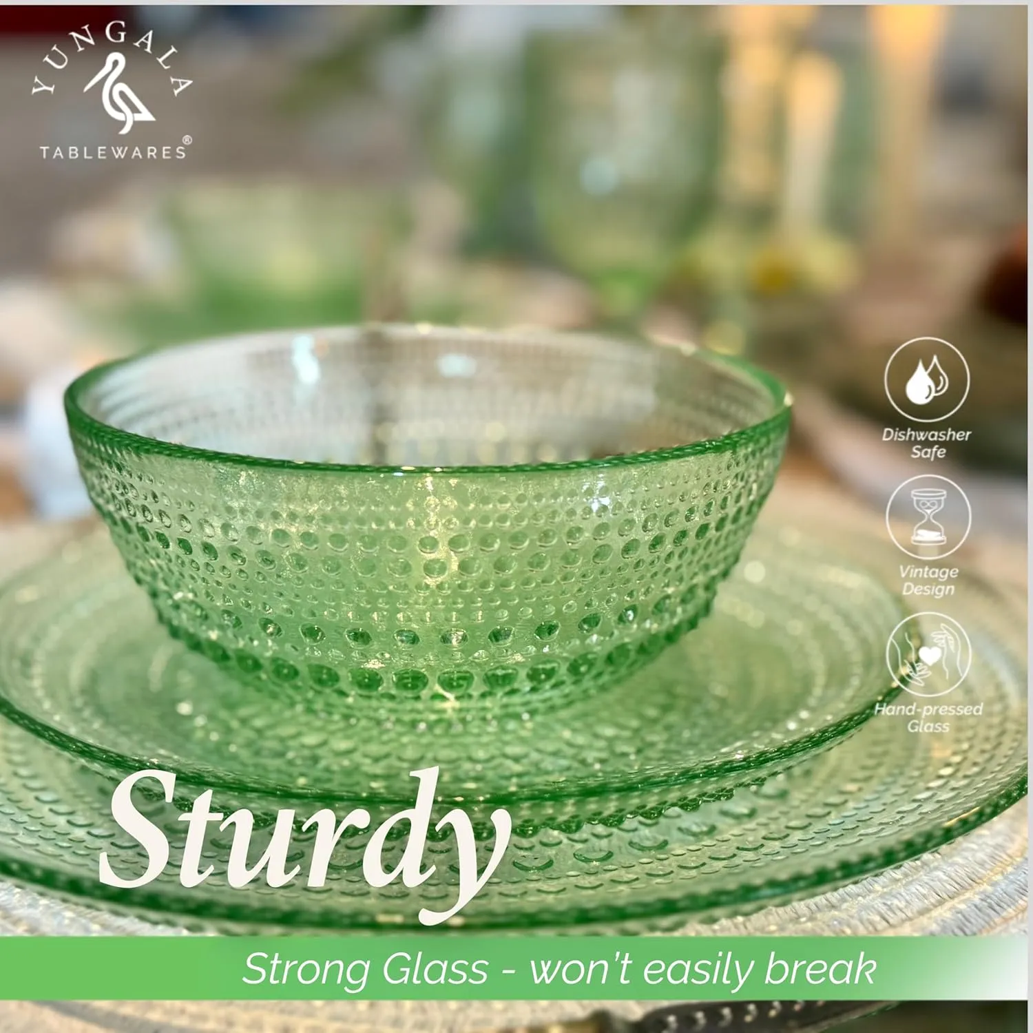 Vintage Green Hobnail Glass Plates - Handcrafted Green Glass Dinner Plates for Elegant Dining and Entertaining