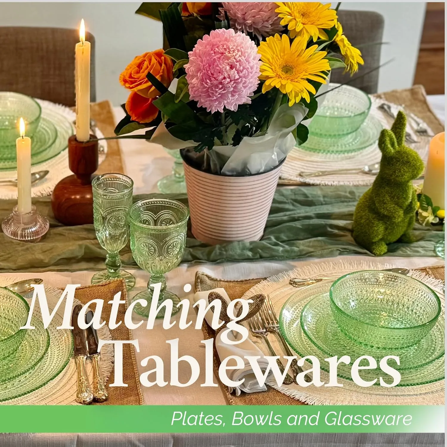 Vintage Green Hobnail Glass Plates - Handcrafted Green Glass Dinner Plates for Elegant Dining and Entertaining