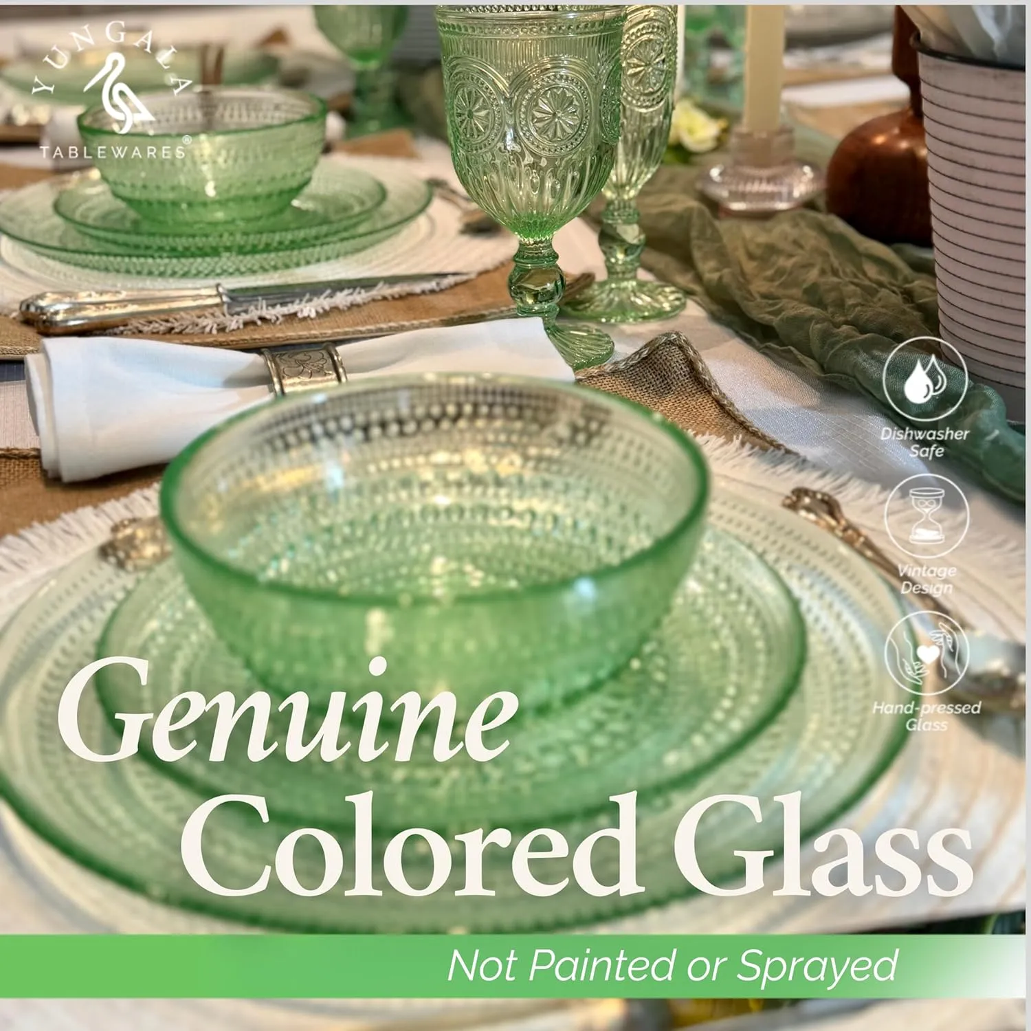 Vintage Green Hobnail Glass Plates - Handcrafted Green Glass Dinner Plates for Elegant Dining and Entertaining
