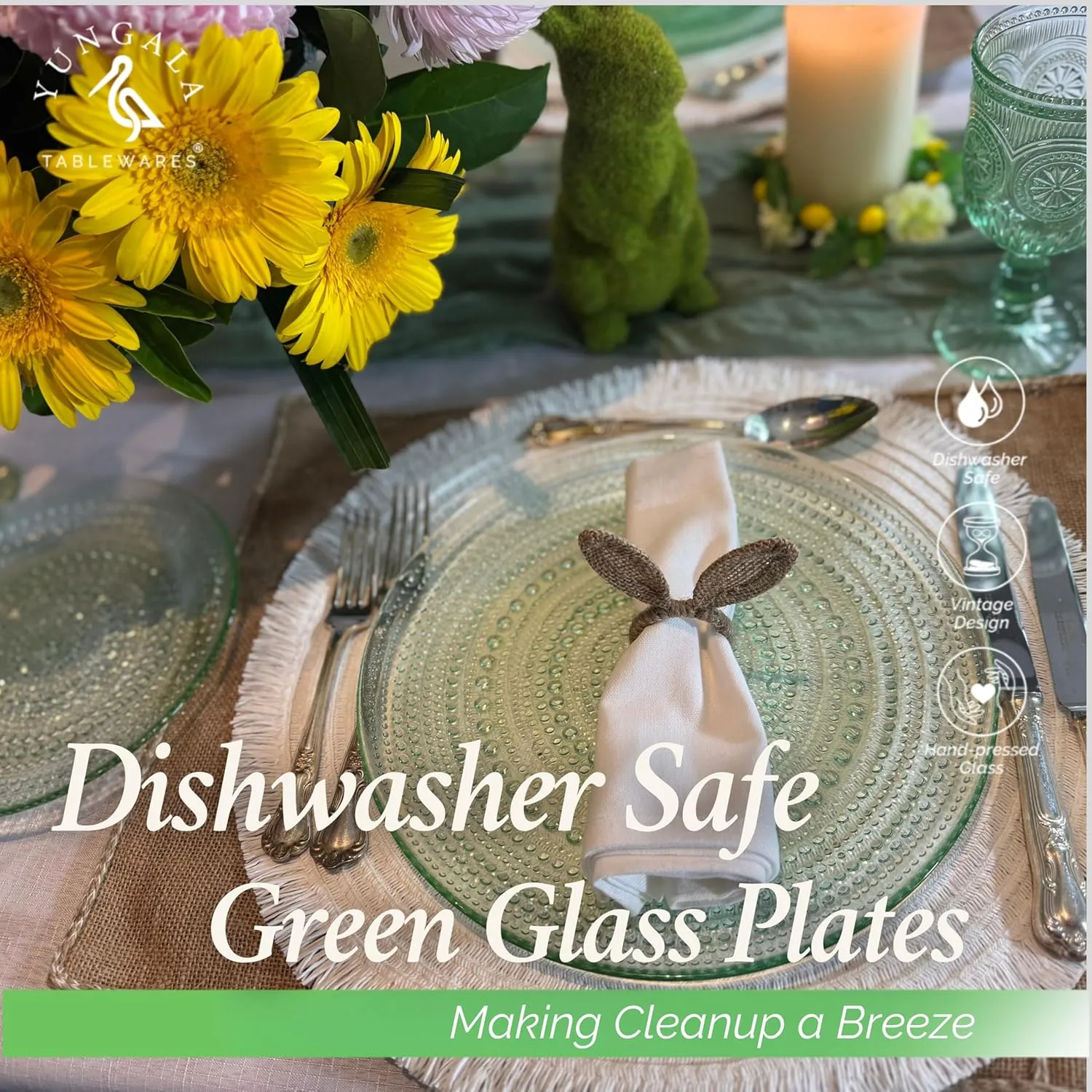 Vintage Green Hobnail Glass Plates - Handcrafted Green Glass Dinner Plates for Elegant Dining and Entertaining