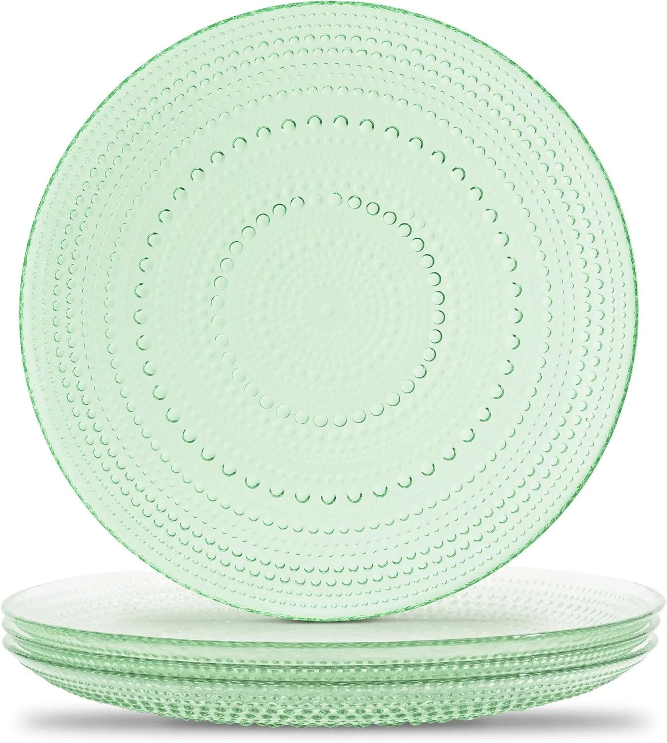 Vintage Green Hobnail Glass Plates - Handcrafted Green Glass Dinner Plates for Elegant Dining and Entertaining