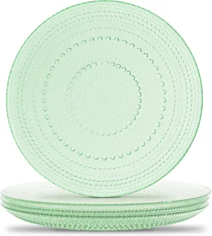 Vintage Green Hobnail Glass Plates - Handcrafted Green Glass Dinner Plates for Elegant Dining and Entertaining