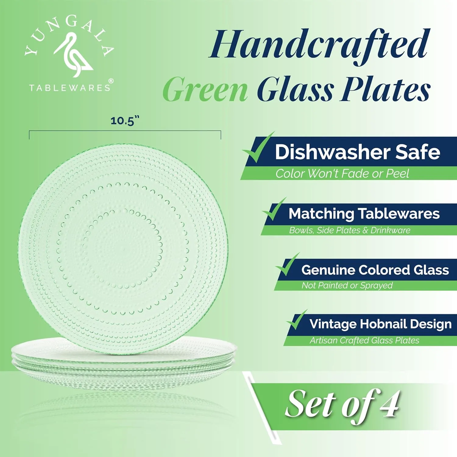 Vintage Green Hobnail Glass Plates - Handcrafted Green Glass Dinner Plates for Elegant Dining and Entertaining