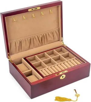 Vintage Wooden Jewelry Box Organizer, Elegant Storage Box for Necklaces, Earrings, Watches & More, Small Jewelry Organizer with Velvet Lining
