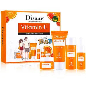 Vitamin C Organic Orange Extract Skin Care Set Facial Wash Toner Serum Face Cream Moisturizing Reduce Wrinkles Hydrate 30ml 30ml 10ml 15g 4PCS