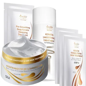 Vitamins hair cosmetics Keratin Hair Mask & Keratin Hair Treatment Straightening Kit - Deep Conditioner Hair Mask for Thin Hair - Straightener Smoothing Set - Keratina para Alisar el Pelo sin Formol
